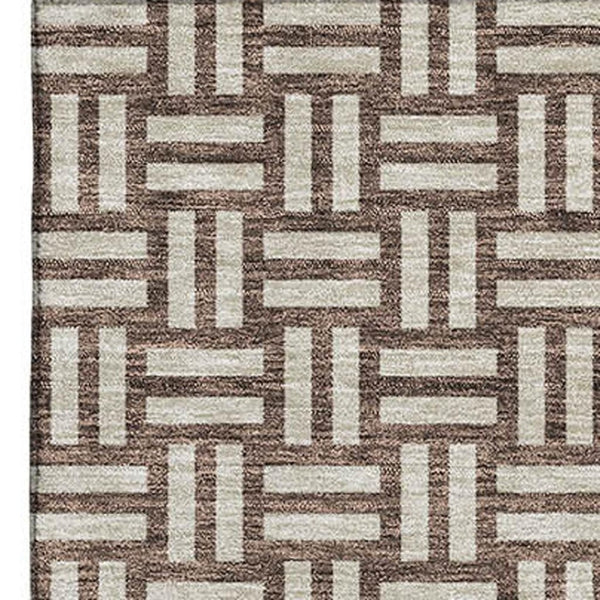 HomeRoots 9' X 12' Abstract Brown and Beige Geometric Washable Area Rug with UV Protection for Easy Care 673518