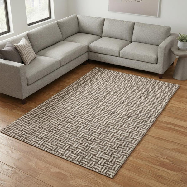 HomeRoots 10' Modern Brown & Beige Abstract Geometric Area Rug - Washable, UV Protected & Stain Resistant! 673519