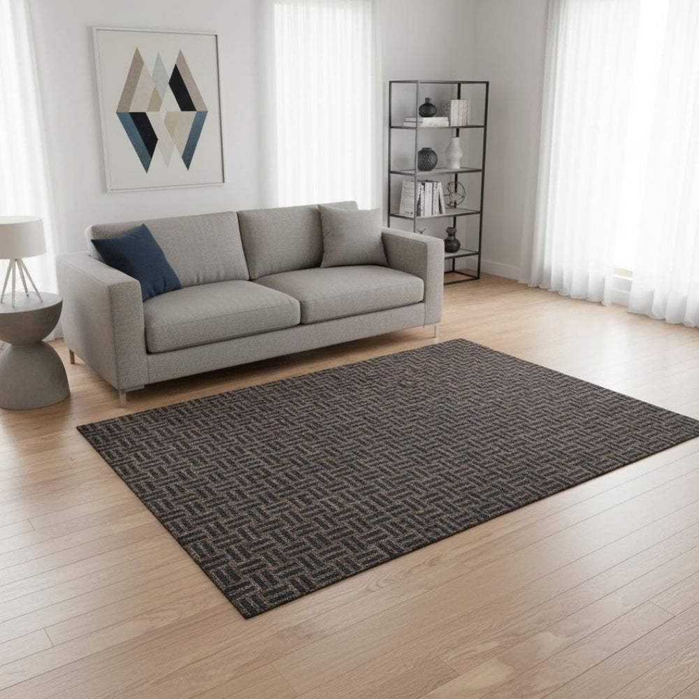 HomeRoots 5' X 8' Chocolate and Gray Abstract Geometric Area Rug - Washable, UV Protected, Soft & Durable! 673521