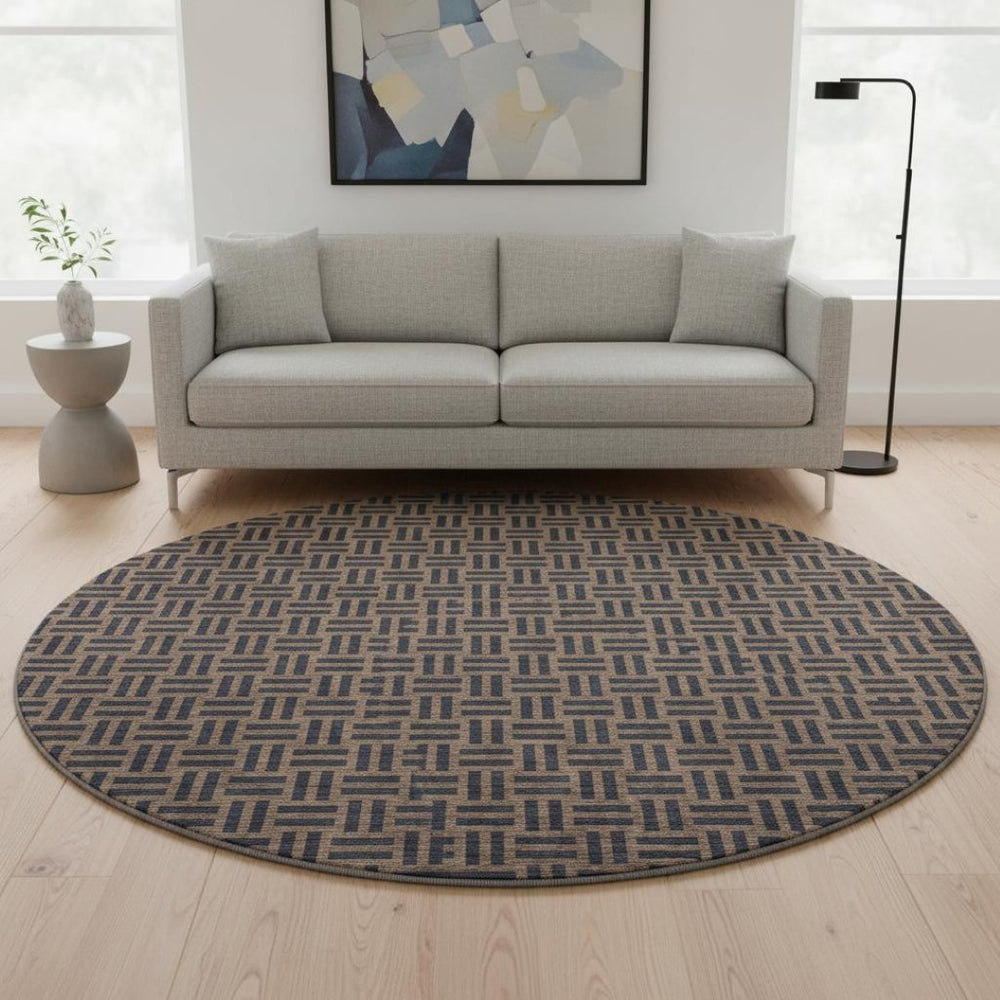 HomeRoots 8' Chocolate and Gray Abstract Geometric Washable Round Rug – Durable, Stylish, UV Protected & Easy Care! 673522