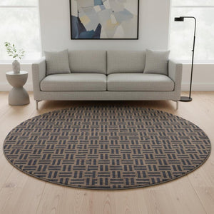 HomeRoots 8' Chocolate and Gray Abstract Geometric Washable Round Rug – Durable, Stylish, UV Protected & Easy Care! 673522