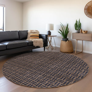 HomeRoots 8' Chocolate and Gray Abstract Geometric Washable Round Rug – Durable, Stylish, UV Protected & Easy Care! 673522