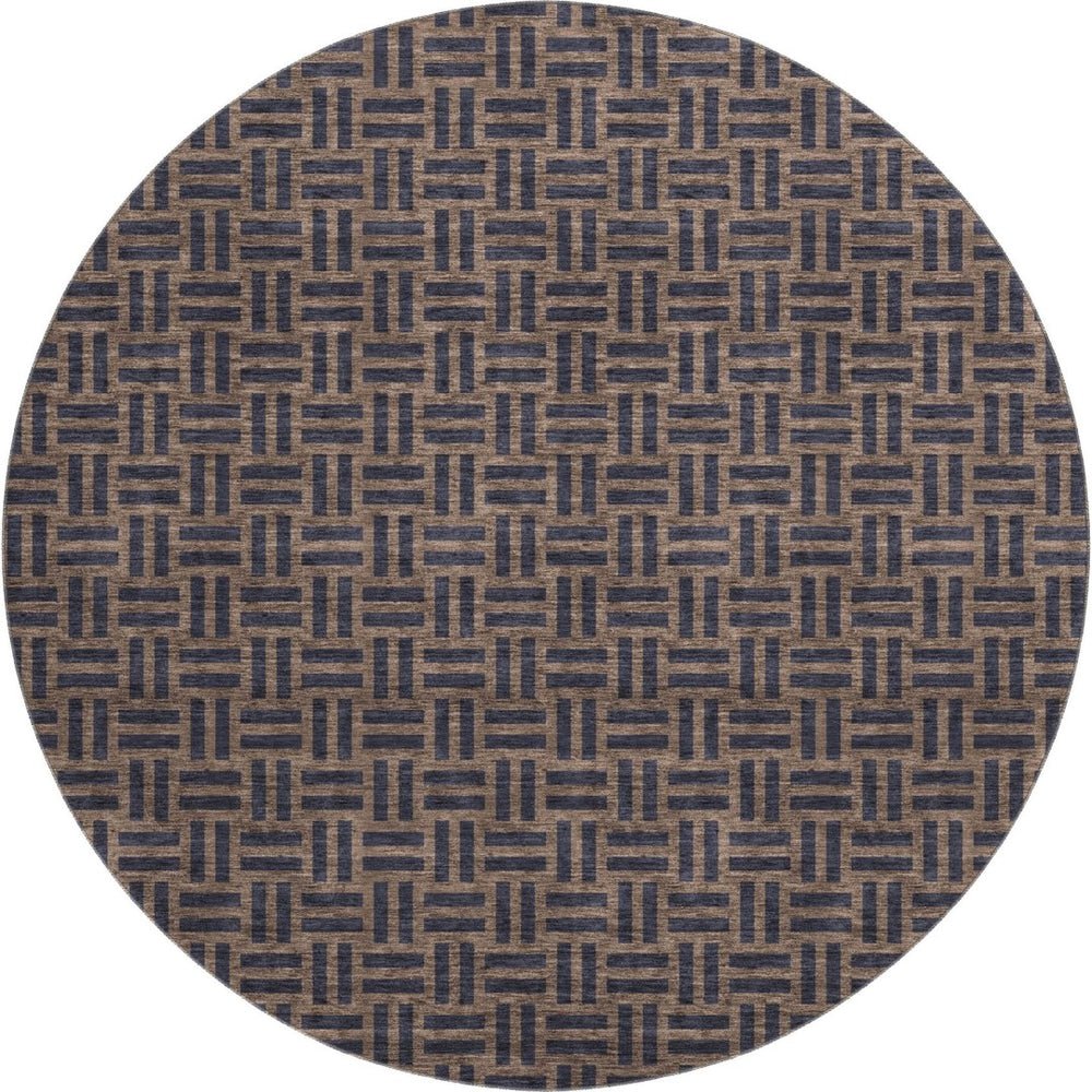HomeRoots 8' Chocolate and Gray Abstract Geometric Washable Round Rug – Durable, Stylish, UV Protected & Easy Care! 673522