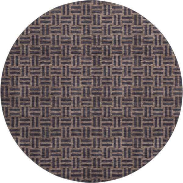 HomeRoots 8' Chocolate and Gray Abstract Geometric Washable Round Rug – Durable, Stylish, UV Protected & Easy Care! 673522