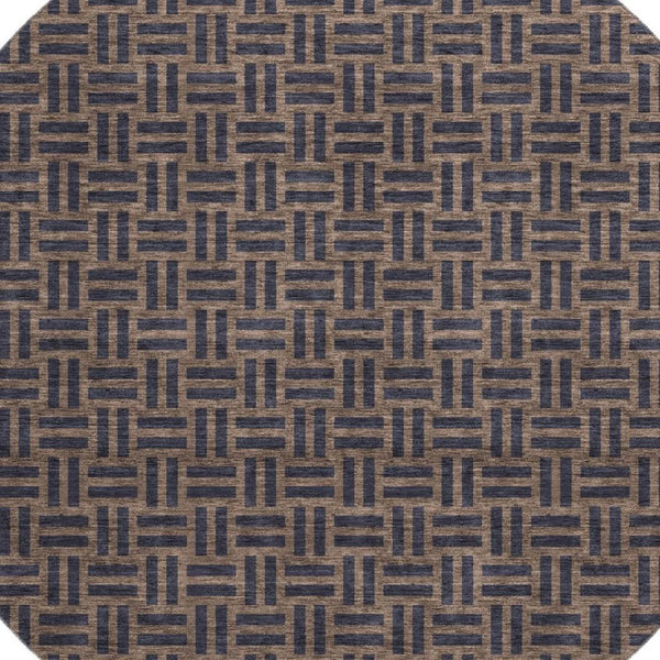 HomeRoots 8' Chocolate and Gray Abstract Geometric Washable Round Rug – Durable, Stylish, UV Protected & Easy Care! 673522