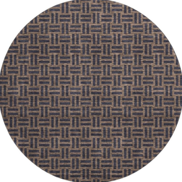 HomeRoots 8' Chocolate and Gray Abstract Geometric Washable Round Rug – Durable, Stylish, UV Protected & Easy Care! 673522