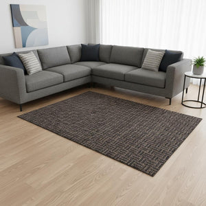 HomeRoots 8' X 10' Stylish Chocolate & Gray Abstract Geometric Washable Rug - UV Protected, Stain Resistant! 673523