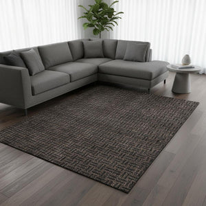 HomeRoots 9' X 12' Chocolate Gray Abstract Geometric Area Rug - Washable, UV Protected, Stylish & Durable Decor 673524