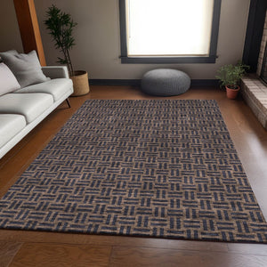 HomeRoots 9' X 12' Chocolate Gray Abstract Geometric Area Rug - Washable, UV Protected, Stylish & Durable Decor 673524