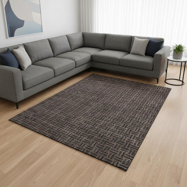 HomeRoots 10' X 14' Stylish Chocolate & Gray Abstract Area Rug - Durable, Washable, UV Protected for Modern Homes 673525