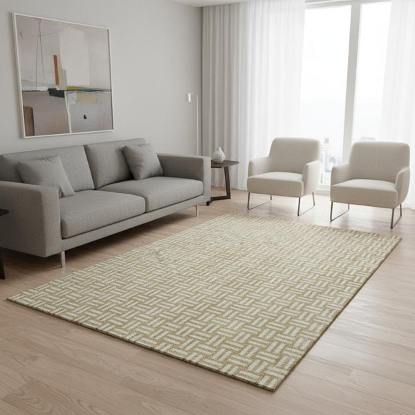HomeRoots 5' X 8' Gold And Ivory Abstract Geometric Area Rug - Stylish, Washable, UV Protected for Busy Homes 673527