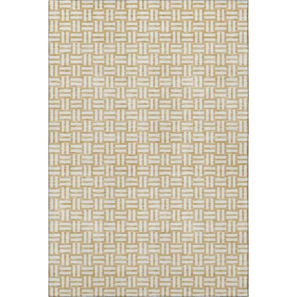 HomeRoots 8' X 10' Gold & Ivory Abstract Geometric Washable Area Rug – Durable, Stain-Resistant, UV Protected! 673529