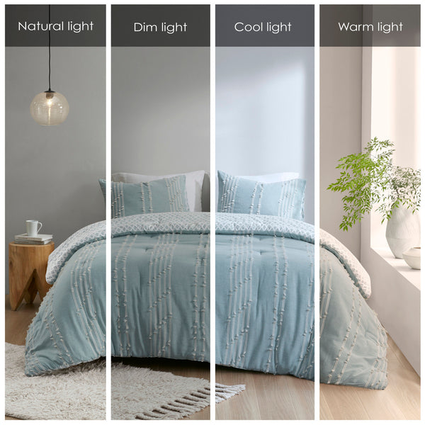 English Elm 3 INK+IVY Kara Cotton Jacquard Comforter Set Full/Queen — Eco OEKO-TEX Stripe & Diamond Reversible Design Aqua 23.62 L x 21.65 W x 15.35 H B03596413