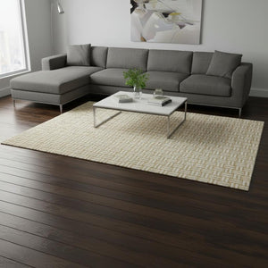 HomeRoots 9' X 12' Gold And Ivory Abstract Geometric Washable Area Rug - Stylish, Durable, UV Protected Design 673530