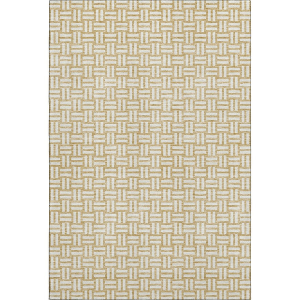 HomeRoots 9' X 12' Gold And Ivory Abstract Geometric Washable Area Rug - Stylish, Durable, UV Protected Design 673530