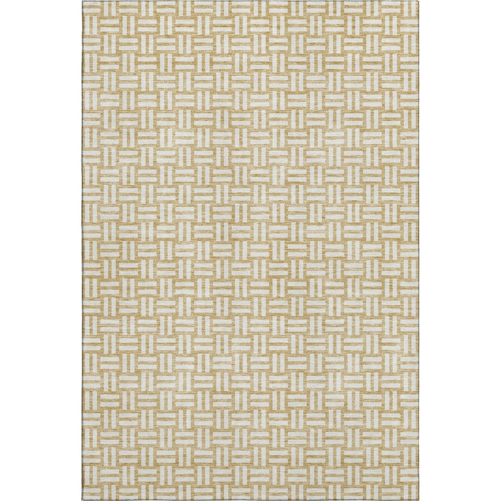 HomeRoots 10' X 14' Gold And Ivory Abstract Geometric Area Rug – Washable, Stain-Resistant, UV Protected! 673531