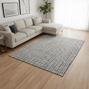 HomeRoots 8' X 10' Stylish Gray and Ivory Geometric Area Rug – Washable, UV Protected, Perfect for Busy Homes! 673535
