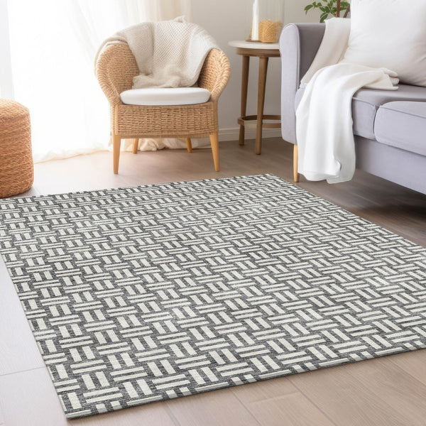 HomeRoots 9' X 12' Gray And Ivory Abstract Geometric Area Rug - Washable, Durable, UV Protected for Homes 673536