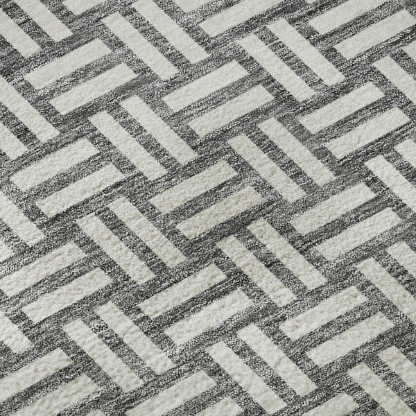 HomeRoots 9' X 12' Gray And Ivory Abstract Geometric Area Rug - Washable, Durable, UV Protected for Homes 673536
