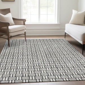 HomeRoots 9' X 12' Gray And Ivory Abstract Geometric Area Rug - Washable, Durable, UV Protected for Homes 673536