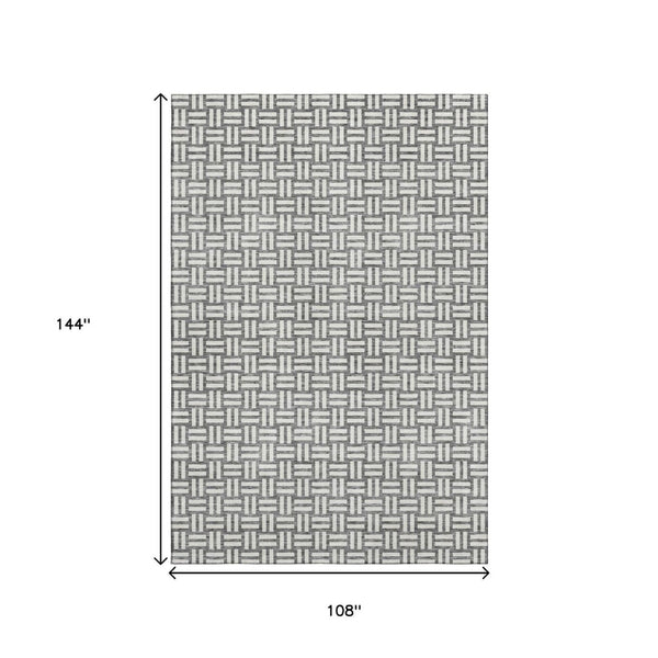 HomeRoots 9' X 12' Gray And Ivory Abstract Geometric Area Rug - Washable, Durable, UV Protected for Homes 673536