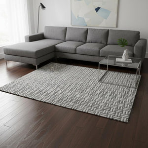 HomeRoots 9' X 12' Gray And Ivory Abstract Geometric Area Rug - Washable, Durable, UV Protected for Homes 673536