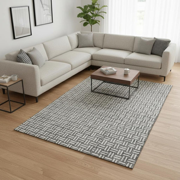 HomeRoots 10' X 14' Gray And Ivory Abstract Geometric Washable Area Rug - Stain Resistant, UV Protected Style Upgrade 673537