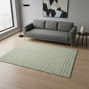 HomeRoots 5' X 8' Modern Green and Ivory Abstract Geometric Area Rug – Washable, UV Protected, Pet Friendly! 673539