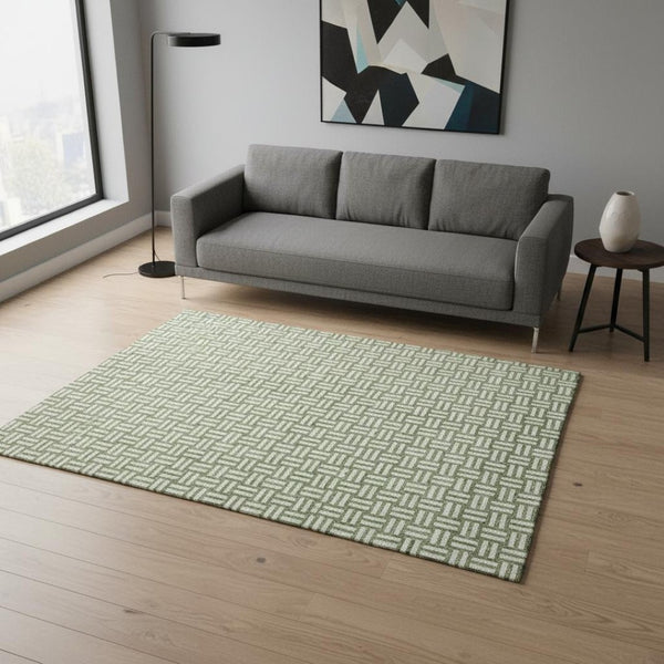 HomeRoots 5' X 8' Modern Green and Ivory Abstract Geometric Area Rug – Washable, UV Protected, Pet Friendly! 673539