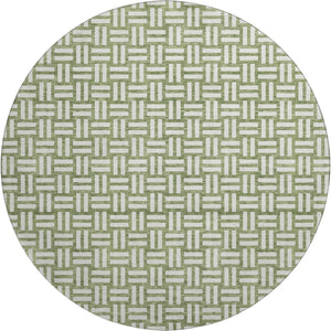 HomeRoots 8' Green and Ivory Abstract Geometric Round Rug - Washable, UV-Protected, Stylish & Durable Design 673540