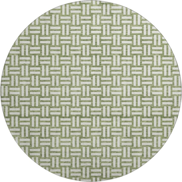 HomeRoots 8' Green and Ivory Abstract Geometric Round Rug - Washable, UV-Protected, Stylish & Durable Design 673540