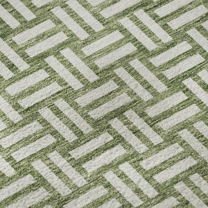 HomeRoots 8' Green and Ivory Abstract Geometric Round Rug - Washable, UV-Protected, Stylish & Durable Design 673540
