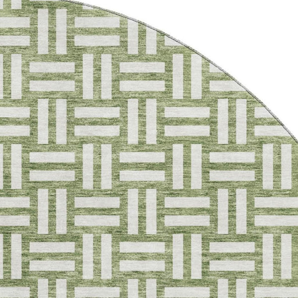 HomeRoots 8' Green and Ivory Abstract Geometric Round Rug - Washable, UV-Protected, Stylish & Durable Design 673540
