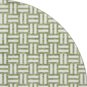 HomeRoots 8' Green and Ivory Abstract Geometric Round Rug - Washable, UV-Protected, Stylish & Durable Design 673540