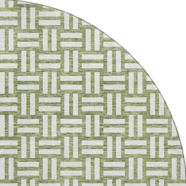 HomeRoots 8' Green and Ivory Abstract Geometric Round Rug - Washable, UV-Protected, Stylish & Durable Design 673540