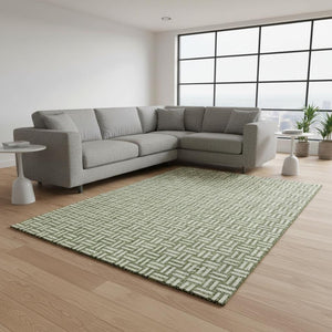 HomeRoots 8' x 10' Stylish Green & Ivory Geometric Area Rug - Washable, UV Protected, Perfect for High-Traffic Areas 673541