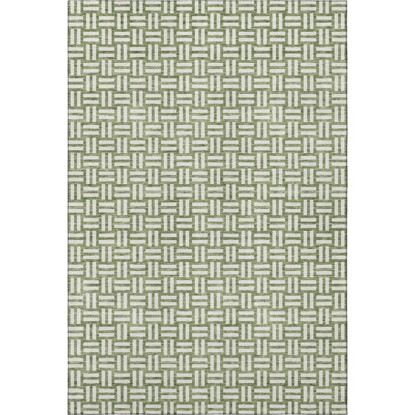 HomeRoots 8' x 10' Stylish Green & Ivory Geometric Area Rug - Washable, UV Protected, Perfect for High-Traffic Areas 673541