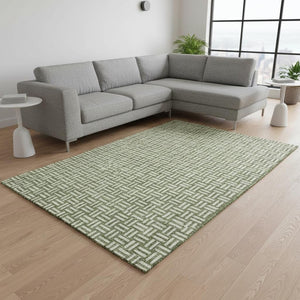 HomeRoots 9' X 12' Elegant Green and Ivory Abstract Geometric Washable Area Rug with Stain Resistance & UV Shield 673542