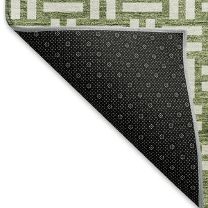 HomeRoots 9' X 12' Elegant Green and Ivory Abstract Geometric Washable Area Rug with Stain Resistance & UV Shield 673542