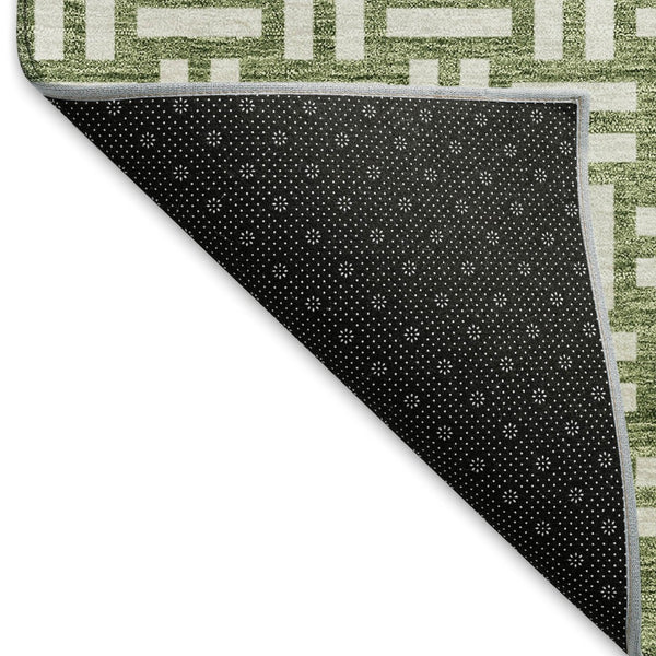 HomeRoots 9' X 12' Elegant Green and Ivory Abstract Geometric Washable Area Rug with Stain Resistance & UV Shield 673542