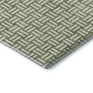 HomeRoots 9' X 12' Elegant Green and Ivory Abstract Geometric Washable Area Rug with Stain Resistance & UV Shield 673542