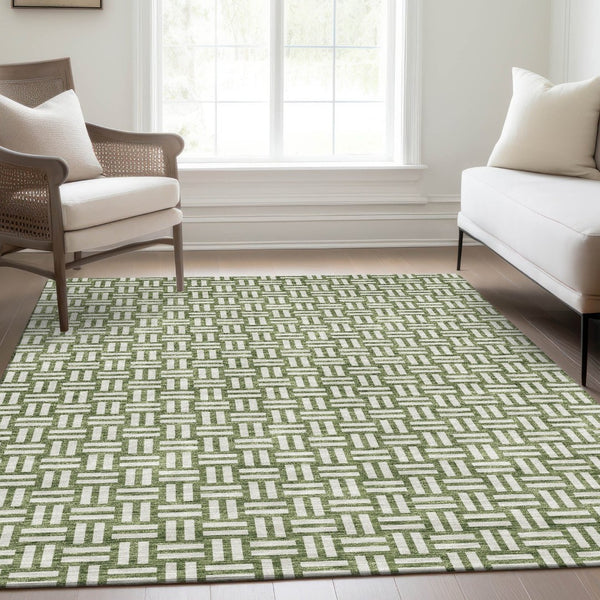 HomeRoots 9' X 12' Elegant Green and Ivory Abstract Geometric Washable Area Rug with Stain Resistance & UV Shield 673542