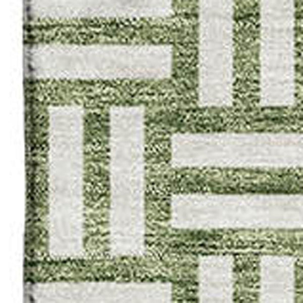 HomeRoots 9' X 12' Elegant Green and Ivory Abstract Geometric Washable Area Rug with Stain Resistance & UV Shield 673542