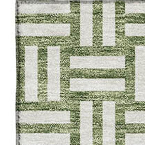 HomeRoots 9' X 12' Elegant Green and Ivory Abstract Geometric Washable Area Rug with Stain Resistance & UV Shield 673542