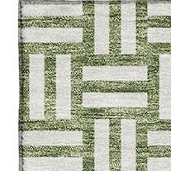 HomeRoots 9' X 12' Elegant Green and Ivory Abstract Geometric Washable Area Rug with Stain Resistance & UV Shield 673542