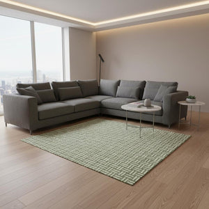 HomeRoots 10' X 14' Green and Ivory Washable Area Rug - Modern Geometric Design with UV Protection & Durability 673543