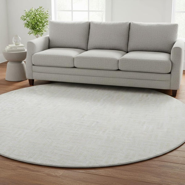 HomeRoots 8' Ivory and Beige Abstract Geometric Round Rug - Washable, UV Protected, Durable for Busy Homes 673546