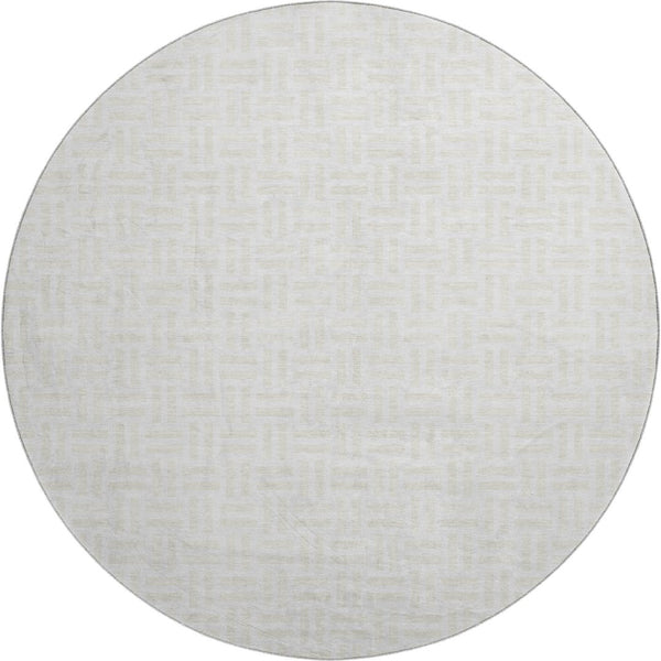 HomeRoots 8' Ivory and Beige Abstract Geometric Round Rug - Washable, UV Protected, Durable for Busy Homes 673546