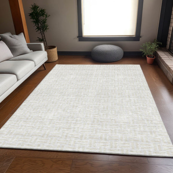 HomeRoots 8' X 10' Ivory and Beige Abstract Geometric Washable Area Rug for Stylish, Durable, Family Living Spaces 673547