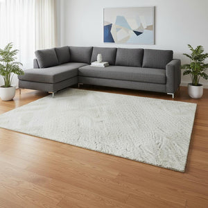 HomeRoots 9' X 12' Washable Ivory & Beige Abstract Geometric Area Rug with UV Protection for Modern Spaces 673548